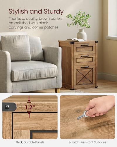 VASAGLE File Cabinet, Filing Cabinet with 3 Drawers, Printer Stand, Fit A4, Letter Size, Hanging File Folders, Modern Farmhouse Style, for Home Office, Honey Brown UOFC054T41 - color: Honey Brown, style: 3 Drawers