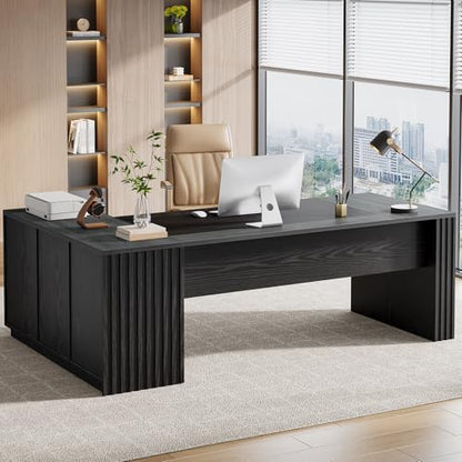 Tribesigns 78" L Shaped Executive Desk with Drawers, Large Office Computer Desk with Cabinet and Storage Shelves, Modern Business Furniture Sets Workstation for Home Office (Gray&Black) - color: Gray&black