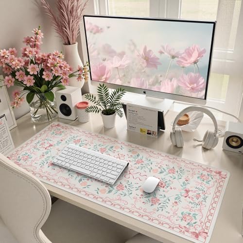 HAOCOO Pink Bow Laptop Mat, 35.4" x 15.7" Deskmat for Office Cubicle Desk - color: D-pink Bow, size: 35.4" x 15.7"