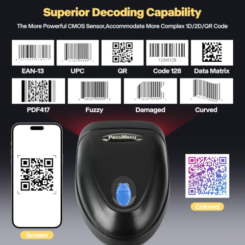 Bluetooth 1D&2D Barcode Scanner, 3-in-1 Bluetooth & USB Wired & 2.4G Wireless QR Barcode Reader, PDF417 Data Matrix Handheld Bar Code Scanner Work with Windows, Android, iOS (TM-10B) - color: Yellow