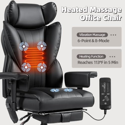 6 Points Massage Heated Home Office Chair with Foot Rest, Black - color: Black