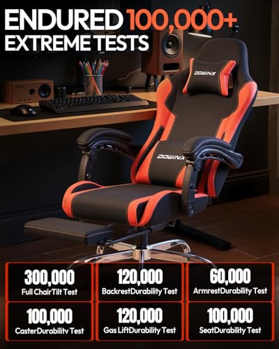 Dowinx Ergonomic Gaming Chair with Footrest & Massage Lumbar, 2D-Linkage Armrests for Computer Chair 330lbs with Headrest Pillow for Office, Home, Streaming and Long Gaming Sessions, Red - color: Red