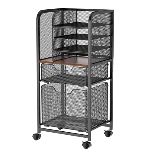 Feyejade 6-Tier Rolling File Cart Multi Mobile Drawer Cabinet Black - size: 11.81"D x 14.57"W x 31.81"H