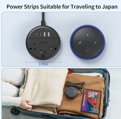 NTONPOWER 2 Prong Power Strip, 1875W 2 Prong to 3 Prong Outlet Adapter, 2 Prong Extension Cord 5 ft, Rotating Plug, Wall Mount, 3 Outlet 2 USB A+2 USB C, Two Power Strip for Travel, Older House, Dorm - size: 5 ft
