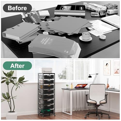 EasyPAG Rolling Storage Cart With 8 Drawers, Metal Craft Organizers And Storage Cart With Wood Tabletop, 30 Lbs Capacity Per Drawer For Home Office Classroom And Dorm, Black - size: 8 Drawers