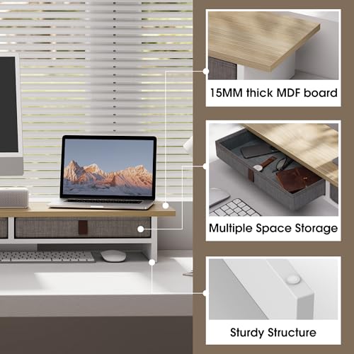 Fenge 35 Inch Monitor Stand with Drawer Storage, Computer Riser for Desk - color: Oak