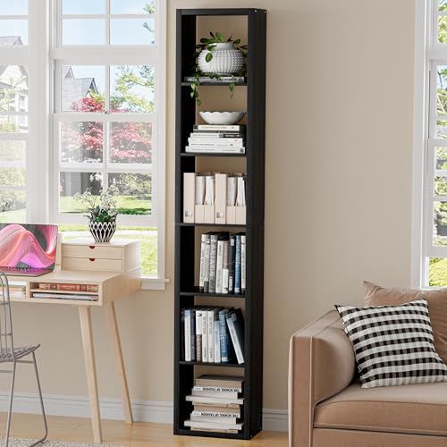 VDNEND Tall Cube Storage Organizer Bookcase, 6 Tier 11 inch Open Back Cubical Shelf with Thickened Border, Display Bookshelf for Living Room, Home Office, Sturdy Room (Black, 6 Cube,Vertical) - color: Black, size: 6 Cube Vertical