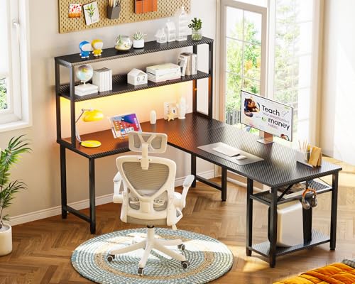 ODK 61 Inch L Shaped Gaming Desk with Hutch & Headphone Hook - size: 61 Inch