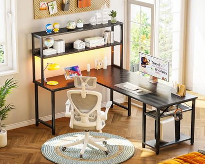 ODK 61 Inch L Shaped Gaming Desk with Hutch & Headphone Hook - size: 61 Inch