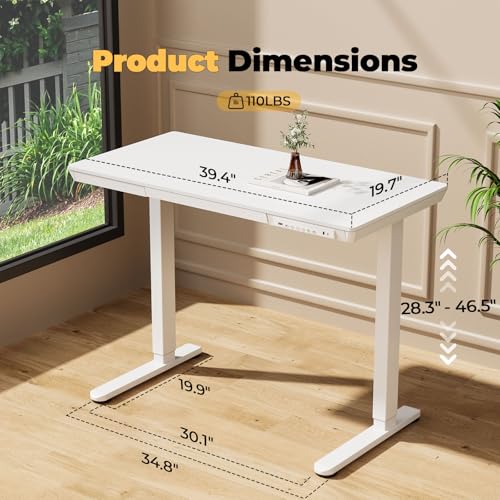40" Electric Stand up Desk with Drawer, Height Adjustable - color: White Wood-top, size: 40"