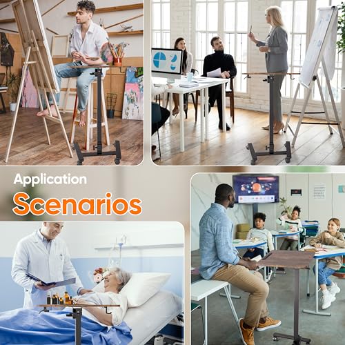 Monomi 25“ Mobile Folding Desk,Pneumatic Sit-Stand Table,No Assembly,Brown - color: Brown