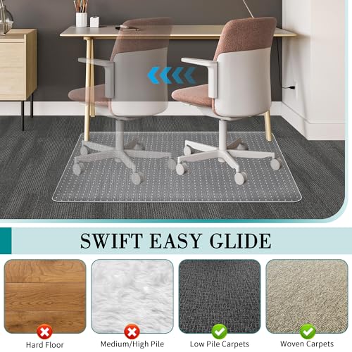 BesWin Office Chair Mat for Carpets, 30" x 48" Low Pile Carpet Protector Mat for Office Chair, Heavy Duty Computer Desk Floor Mat for Carpeted Floors, Easy Glide and Flat Without Curling - size: 48"x30"with Lip