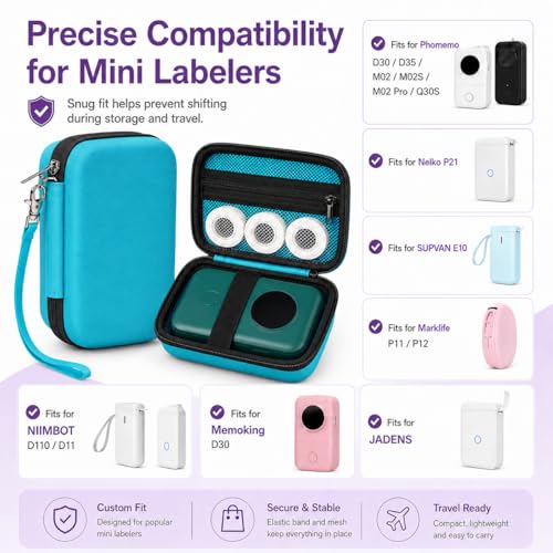 PAIYULE Hard EVA Case for Phomemo D30/D35 for Nelko P21 Label Maker - color: Deep Green