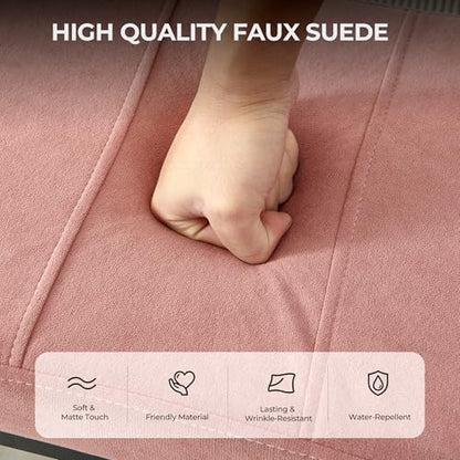 Adjustable Ottoman Pouf Footrest, 60 Degree Tilt, Pink Faux Suede | 4-Height, 28 Positions, Iron frame, Foam Cushion, 15.74 x 11.81 x 13.34 in, Under Desk, Living room, Home Office - color: Pink Faux Suede