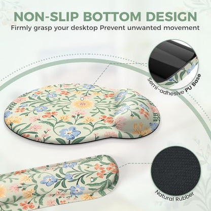 iCasso Green Desk Pad Mat, Large Mouse Pad and Keyboard Wrist Rest Set, Desk Protector Mat,4in1 Ergonomic Carpal Tunnel Keyboard Pad with Wrist Support for Desktop Cover Home Office Computer - color: Green Vine Flowers