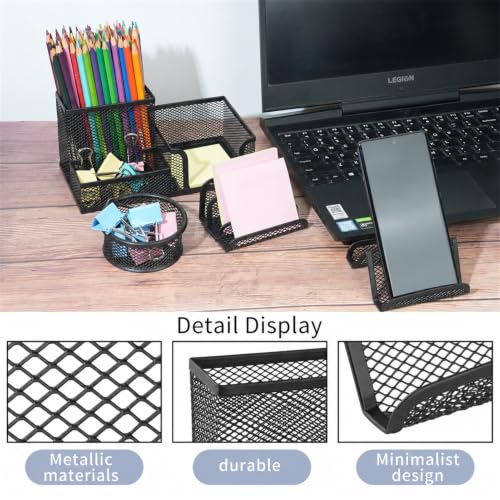 6 Pack Mesh Metal Desk Organizer Office Stationery Storage Set - color: Black