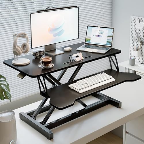 Adjustable Standing Desk Converter with Keyboard Tray, Sit to Stand Riser for Home Office and Computer Use, Supports Up to 30kg - color: Black 2, size: 80cm(31.5")