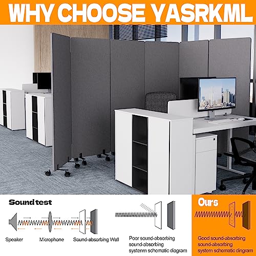 66in 3 Panel+3 Panel Soundproof Room Divider, Acoustic Office Divider | Flexible 6 panel combinations,Portable freestanding wall divider, Perfect for office\school\studio soundproofing - color: Dark Grey, size: 3 Panel+3 Panel（144"Wide）