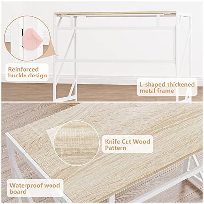 Elephance Folding Desk Writing Computer Desk for Home Office No-Assembly - color: Beige, size: 31.5 Inch