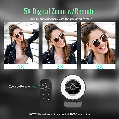 Angetube Streaming Webcam with Microphone, USB 1080P Web Cam w/Ring Light