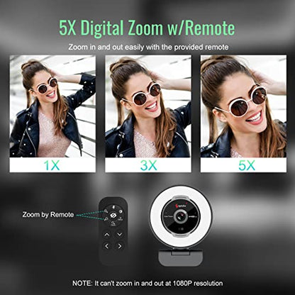 Angetube Streaming Webcam with Microphone, USB 1080P Web Cam w/Ring Light