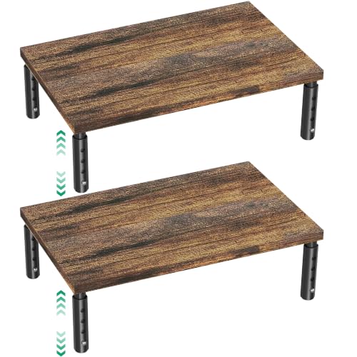 OPNICE Adjustable Monitor Stand Riser for Desk, Wood Computer & Laptop Stand, Desk Organizers and Accessories, Office Desk Accessories & Workspace Organizer for Home Office Supplies, Brown 2-Pack - color: Brown 2-Pack, size: Adjustable Height