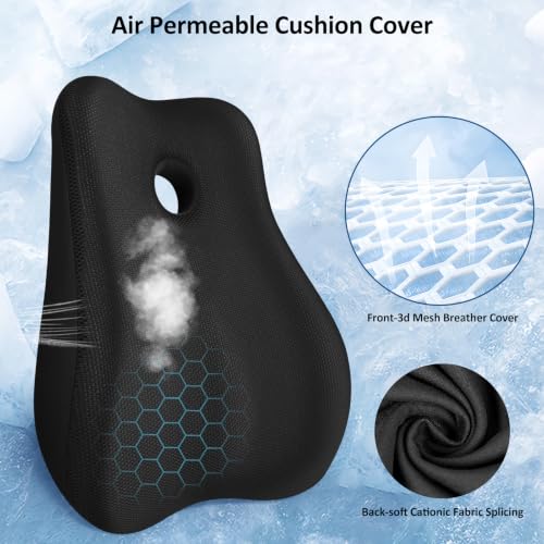 Seat Cushion,Lumbar Support Pillow for Office Chair, Cooling Mesh Office Chair Cushions for Sciatica,Tailbone &Back Pain Relief,Ergonomic Memory Foam Back Support Pillow for Desk,Gaming Car Chair