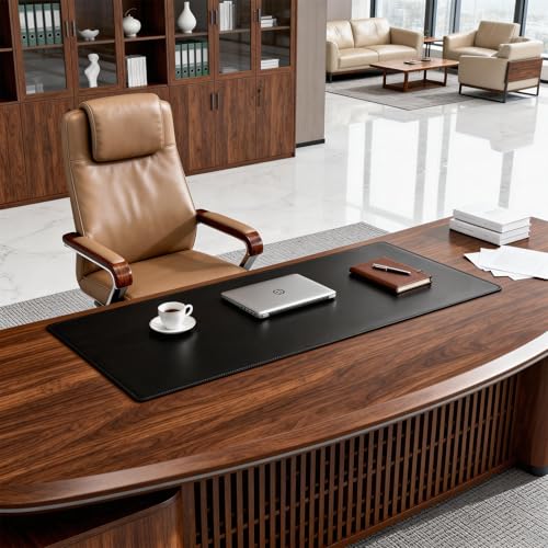 POCHAR Vegan Leather Desk Mat 31" x 16" - Desk Pad Protector for Desktop - color: Black