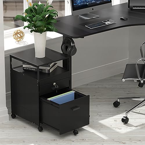 SHW Box File Rolling Mobile Cabinet with Lockable Drawer, Black - color: Black