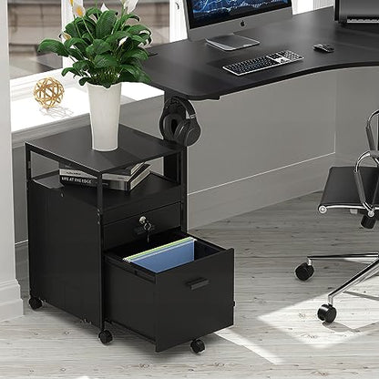 SHW Box File Rolling Mobile Cabinet with Lockable Drawer, Black - color: Black