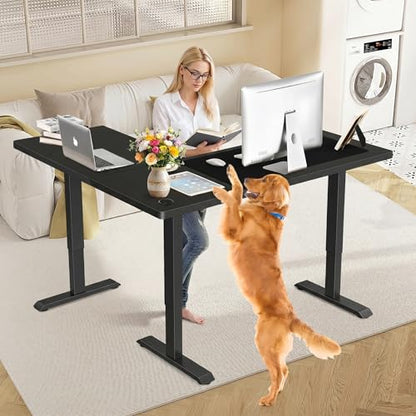 63x55 L Standing Adjustable Desk with 39x18 Mouse Pad, Black | Adjustable Height L Shaped Home Office Gaming Writing Studying Computer Workstation with Hooks - color: Black, size: 63x55in