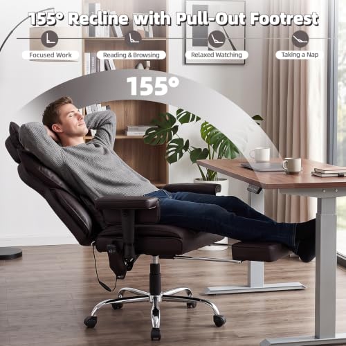 6 Points Massage Heated Home Office Chair with Foot Rest, Brwon - color: Brown