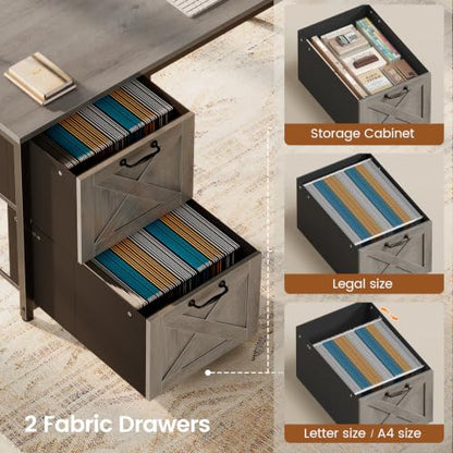 SEDETA Reversible Farmhouse L Shaped Gaming Desk with Drawers, Hutch - color: Light Gray