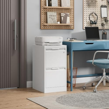 2 Drawer File Cabinet with Lock, Metal Vertical Small File Cabinet - color: White, size: 2 Drawer - Vertical