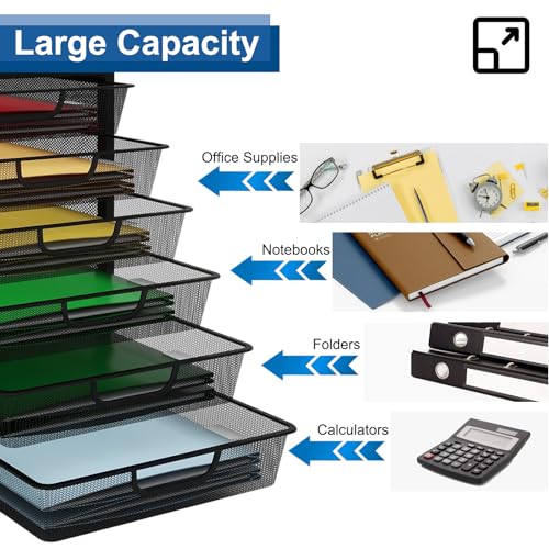 Natwind Mesh Desk Organizer with 6 Tier Sliding Drawers,Black | Paper Sorter, Multi-Functional Home Office Supplies Storage Tray for Letters, Documents,Mail, Files, Arts & Crafts Supplies - size: 6 drawers