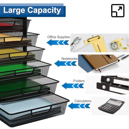 Natwind Mesh Desk Organizer with 6 Tier Sliding Drawers,Black | Paper Sorter, Multi-Functional Home Office Supplies Storage Tray for Letters, Documents,Mail, Files, Arts & Crafts Supplies - size: 6 drawers