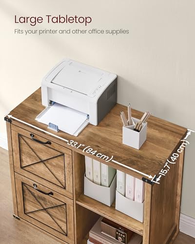 VASAGLE Lateral File Cabinet, Filing Cabinet with 2 Drawers, Printer Stand - color: Honey Brown, style: 2 Drawers with Adjustable Shelf