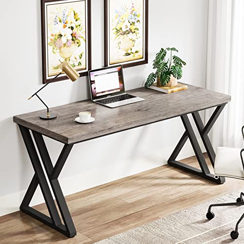 Tribesigns Writing Computer Desk, 55 inch Heavy Duty Study Desk with Z-Shaped Metal Leg, Modern Simple Home Office Computer Desk, Grey - color: Grey