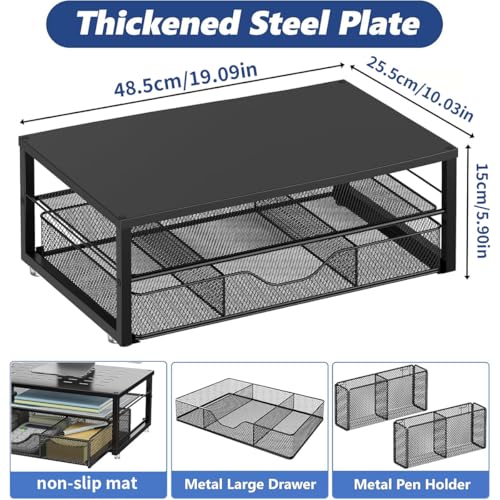 2 Tier Metal Monitor Stand Riser with Drawer, Desk Organizer with 2 Pen Holders Ergonomic Computer Stand for Office Home Dorm