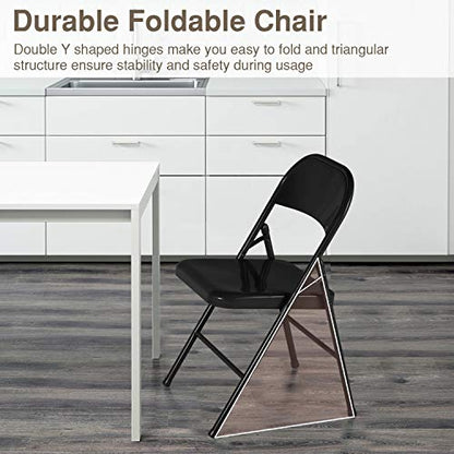 VECELO Metal Folding Chairs 4 Pack, Double Hinged Steel Frame Easy Foldable&Stackable for Office Kitchen Dinning Wedding Patio and Garden - color: Black