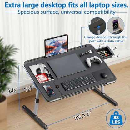 Potuopy Adjustable Laptop Lap Desk, X-Large Foldable Bed Table Tray - color: Black