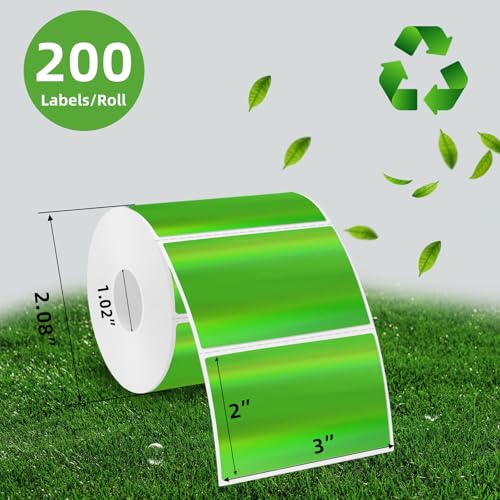 3x2 Inch Holographic Thermal Labels, Green Direct Thermal Stickers Label, Self-Adhesive Thermals Printer Sticker Labels, Perforation Line Design- 200Pcs - color: Holographic Green, size: 2*3 inch