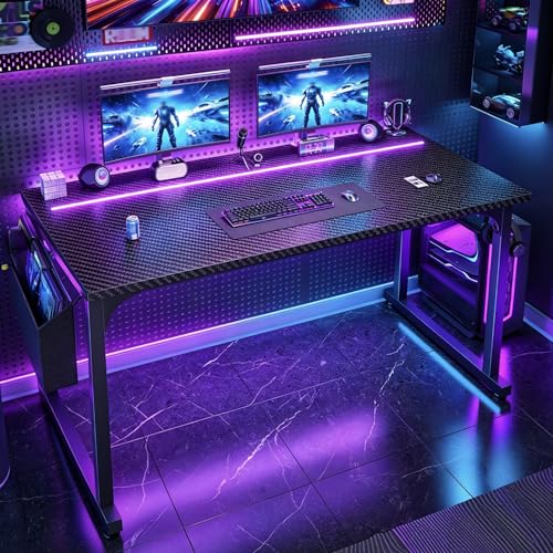 DurayLoly 40" Gaming Desk with Waterproof LED Lights for Bedroom,Black - color: Black, size: 40 IN