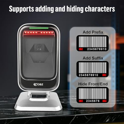 OBZ Barcode Scanner Desktop Hands-Free 1D 2D Omnidirectional QR Reader | Automatic,Adjustable Body,1.8M USB Cable,plug-play,PDF417 Data Matrix Image Sensing for Warehouse,Supermarket,Library,PC,POS - style: CMOS Desktop USB Wired Scanner