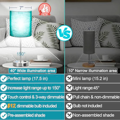 Lynnoland Green Touch Table Lamps Set of 2 with 2 USB & AC Outlet, 3-Way Dimmable Bedside Nightstand Lamps for Bedroom Lamps Living Room Nursery, 800 Lumens 5000K Daylight Bulbs Included - color: Green & Brushed Nickel (Base) - 5000K