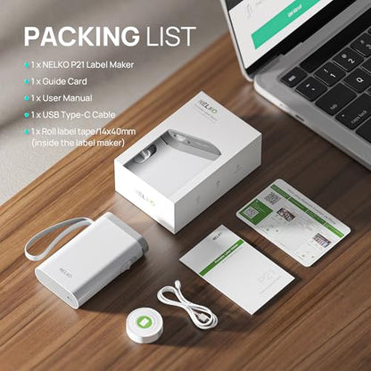 Nelko 2.0 P21 Label Maker, Bluetooth Label Makers, Wireless Mini Label Maker Machine with Tapes, Inkless Portable Label Maker, Multiple Templates for Home, Kitchen, School, Office Organization, White