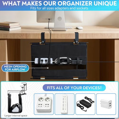 Under Desk Cable Organizer, Cable Management Tray, Clamp or Screw Mount