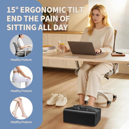Under Desk Footrest with Rocking Base & Warming Cover, Black Velvet | Washable velvet cover | 15° tilt + rocking base | 2 heights: 6.1"/7.3" | Non-slip | Office, gaming, home - color: Black, size: 12.6" L x 15" W x 7.3"
