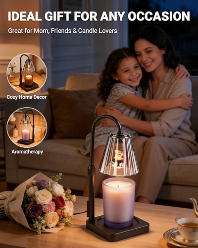 Candle Warmer Lamp with Timer, Dimmable PC Shade Lamp Gifts for Mom | Adjustable Height Lightweight Polycarbonate Lamps, Modern Electric Wax Melt, Gifts for Family with Pets & Children Home Decor