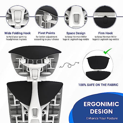 OFFICE LOGIX SHOP Embody Headrest Compatible with Herman Miller Embody Chair (Black Rythem Fabric/White Frame) - color: Black Rythem Fabric/White Frame